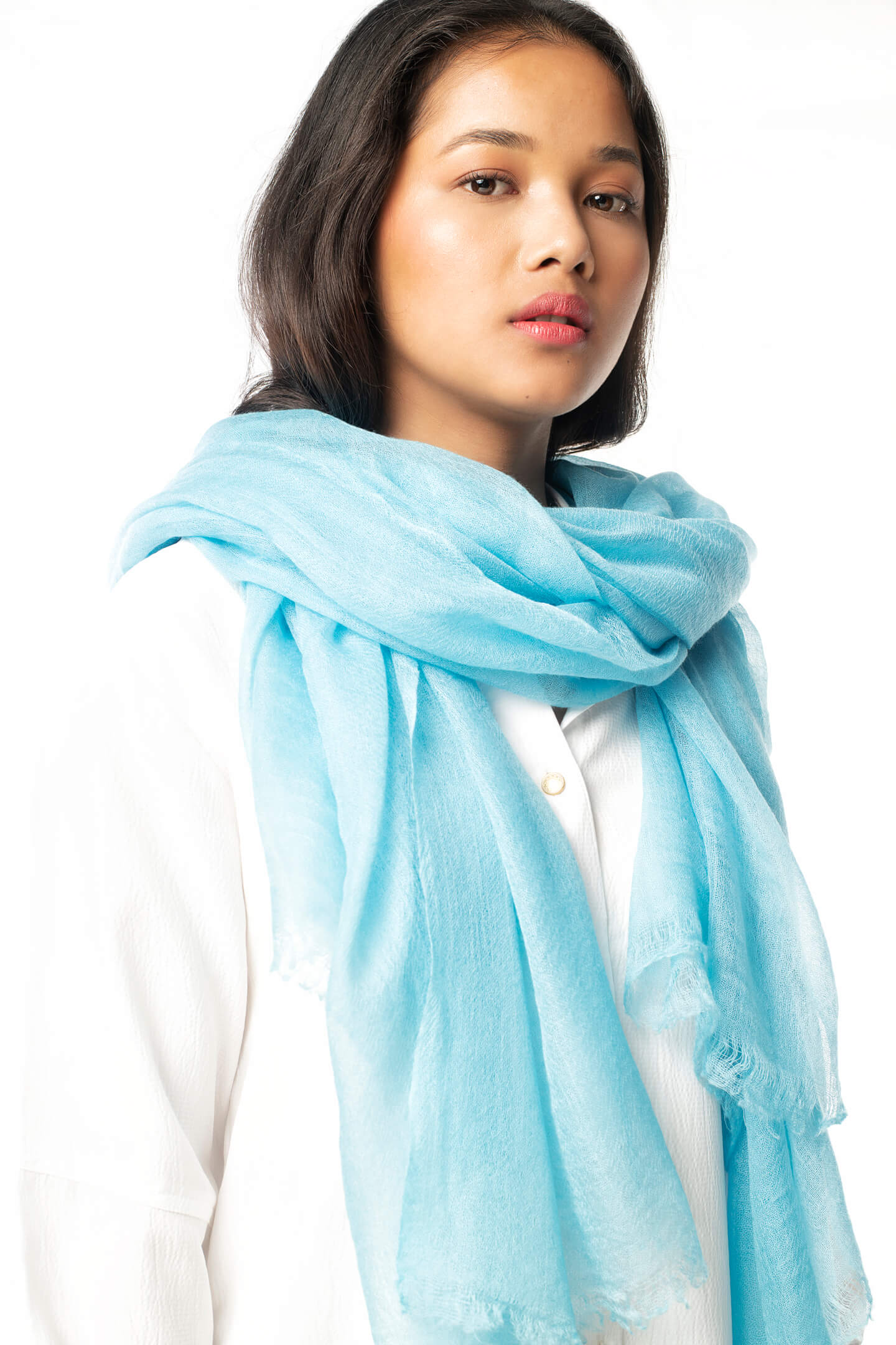 Handmade aquamarine blue cashmere scarf featherlight & felted, 100% pure cashmere.