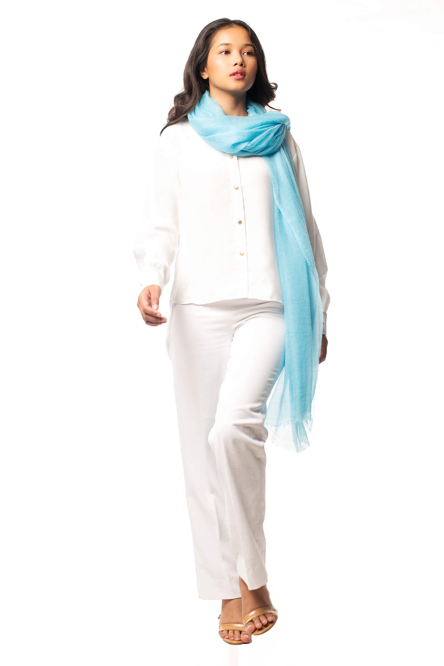 Handmade aquamarine blue cashmere scarf featherlight & felted, 100% pure cashmere.