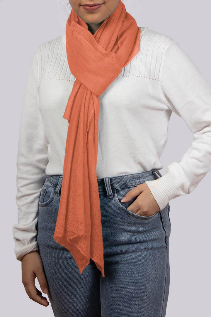 Featherlight felted coral orange cashmere scarf women's