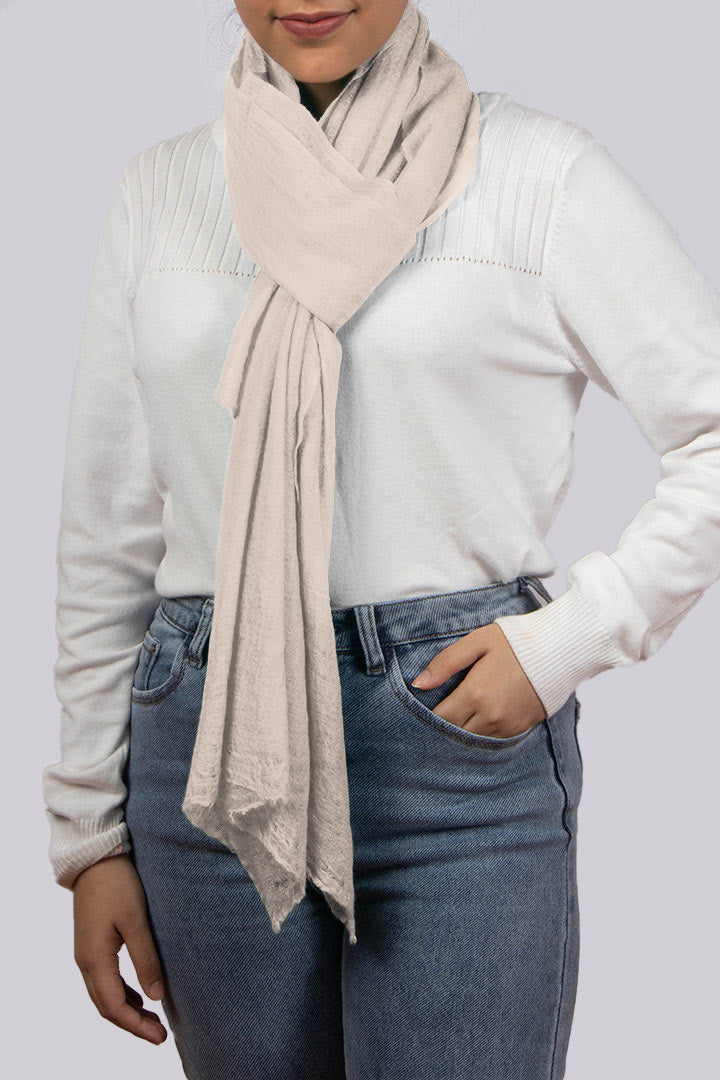 Featherlight felted white cotton candy cashmere scarf