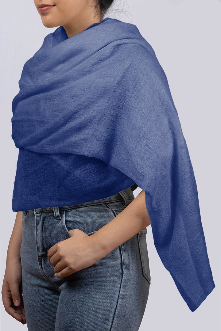 Featherlight felted blue sapphire cashmere scarf