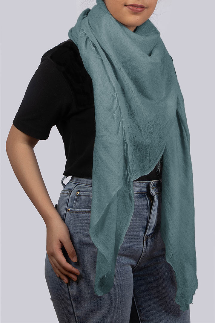 Featherlight felted teal green cashmere scarf