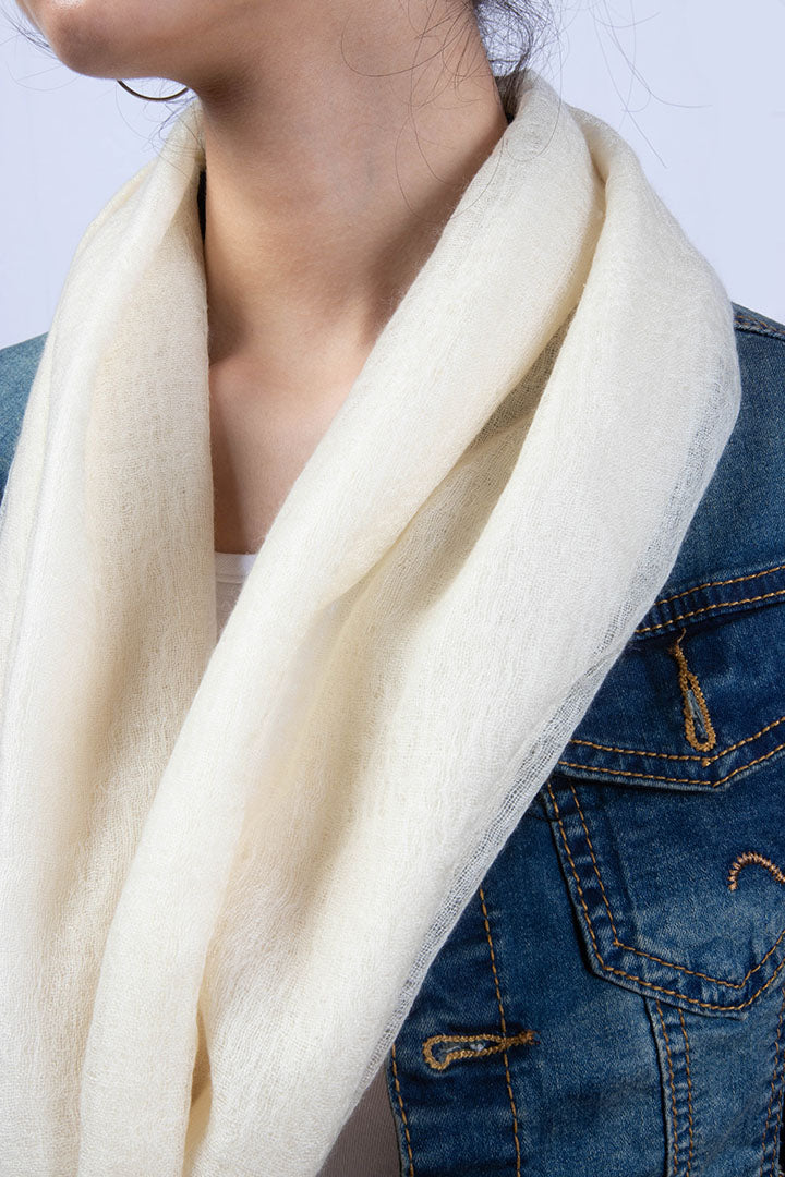 Ivory Cashmere Scarf For Women, Lightweight and Pure