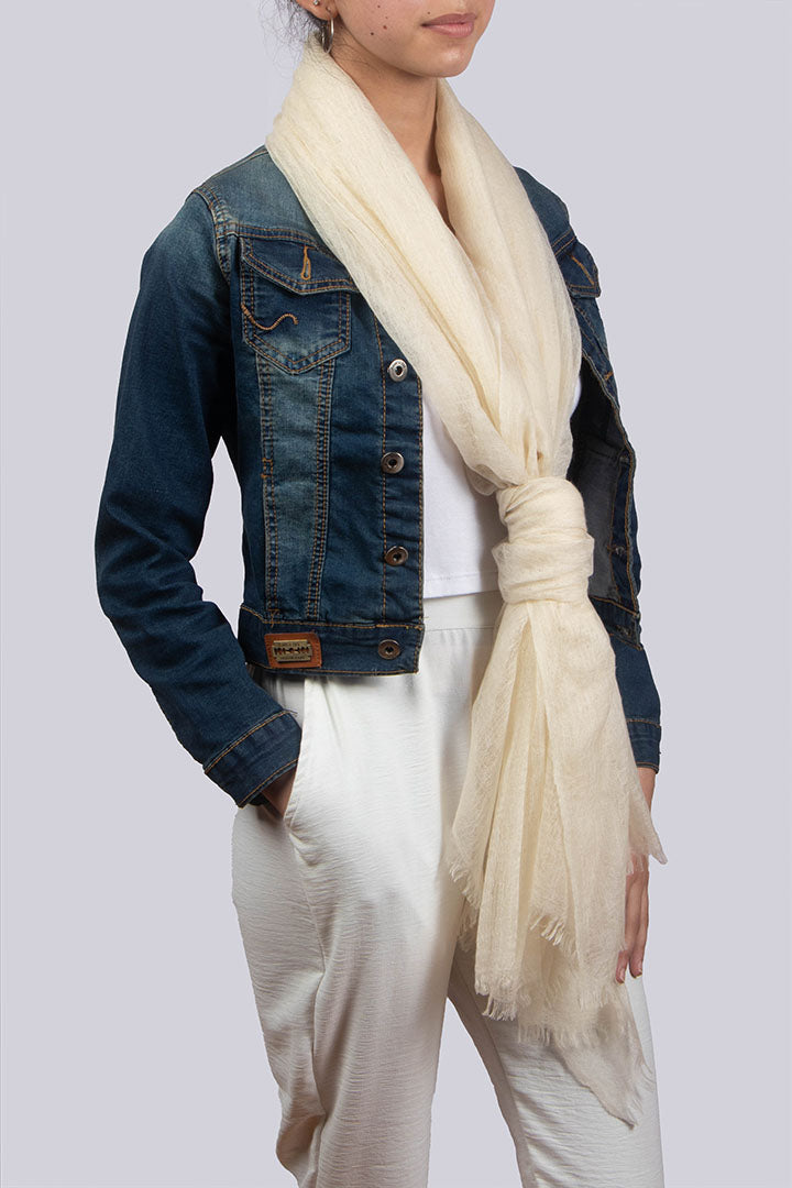 Ivory Cashmere Scarf For Women, Lightweight and Pure