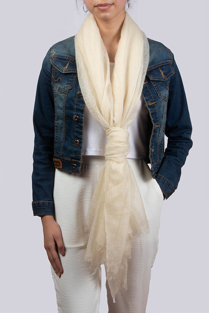 Ivory Cashmere Scarf For Women, Lightweight and Pure