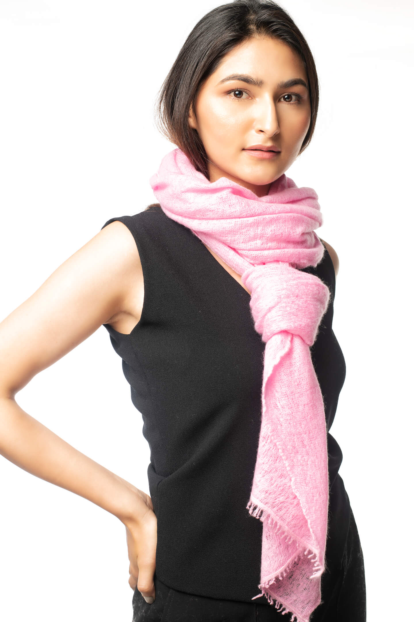 Pink Cashmere Scarf Hand Knitted From Pure Cashmere Makes An Unforgettable Impression