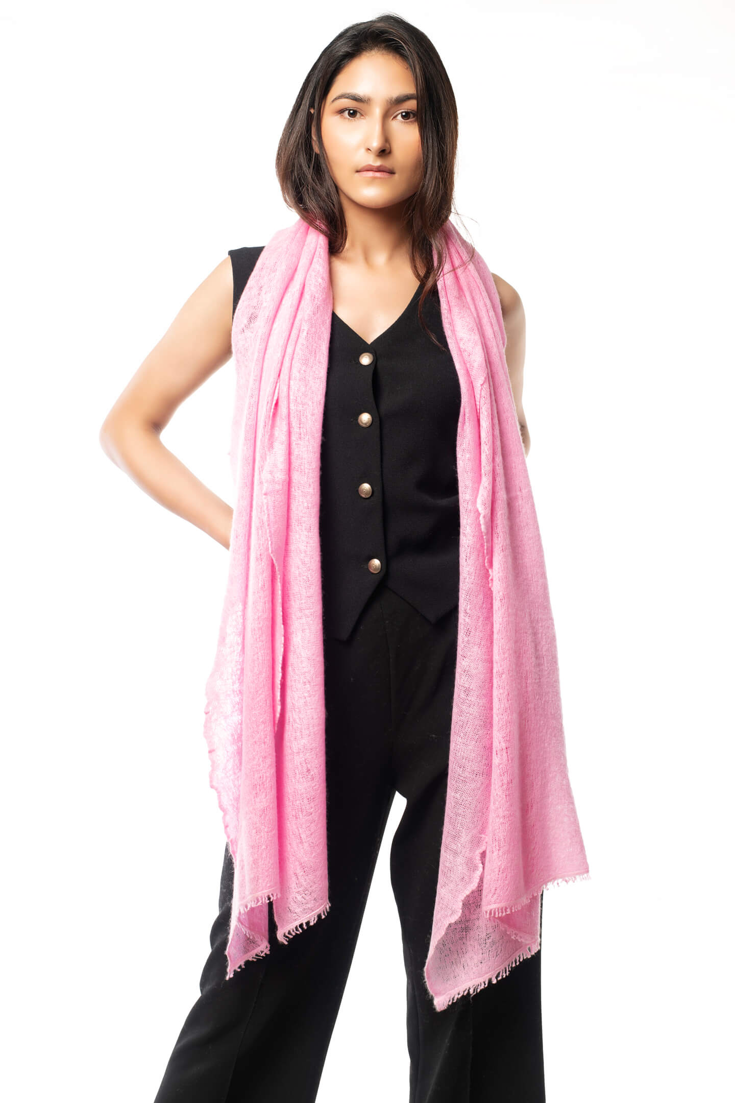 Pink Cashmere Scarf Hand Knitted From Pure Cashmere Makes An Unforgettable Impression