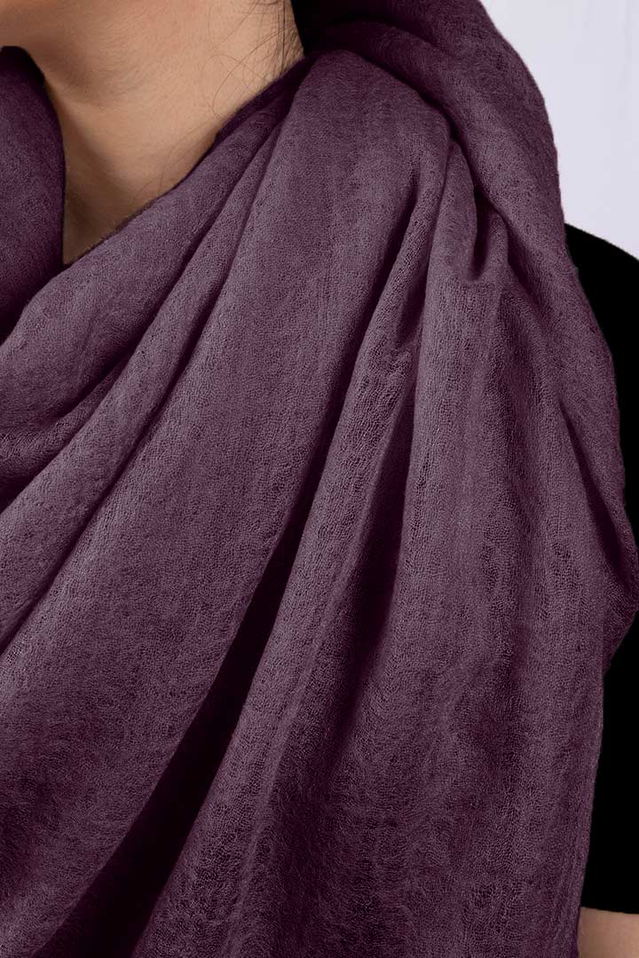 Featherlight felted grape purple cashmere scarf