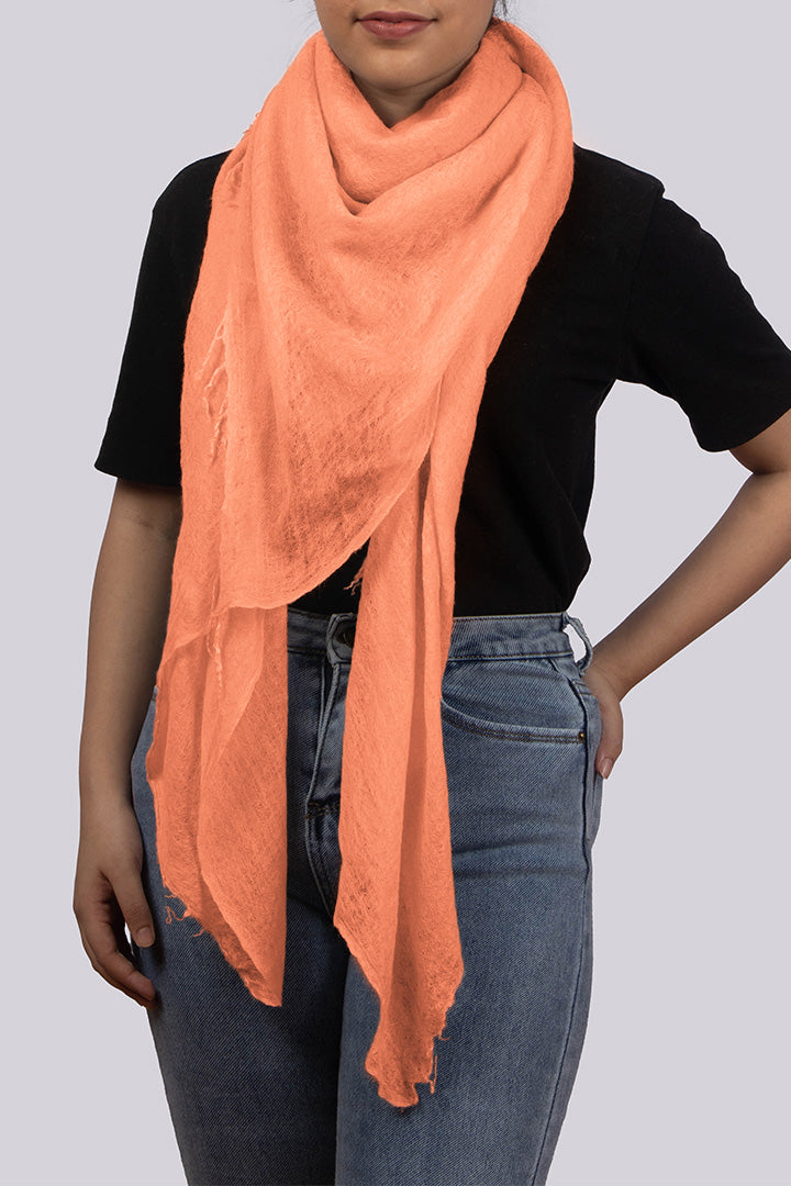 Handwoven pure cashmere scarf in tangerine orange