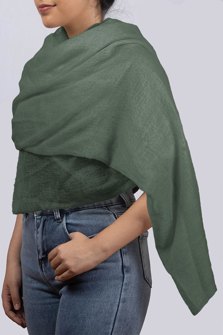 Handwoven Cashmere Scarf in Mineral Green