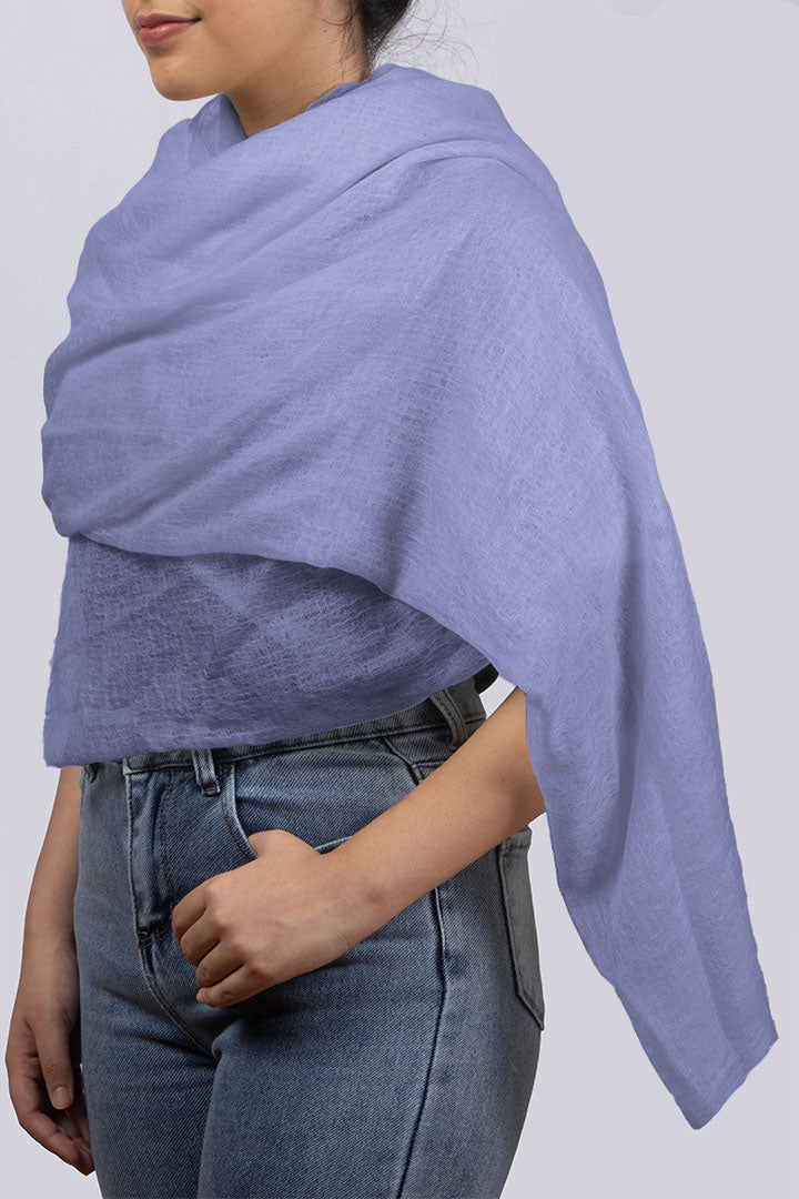 Handwoven pure cashmere scarf in purplish blue