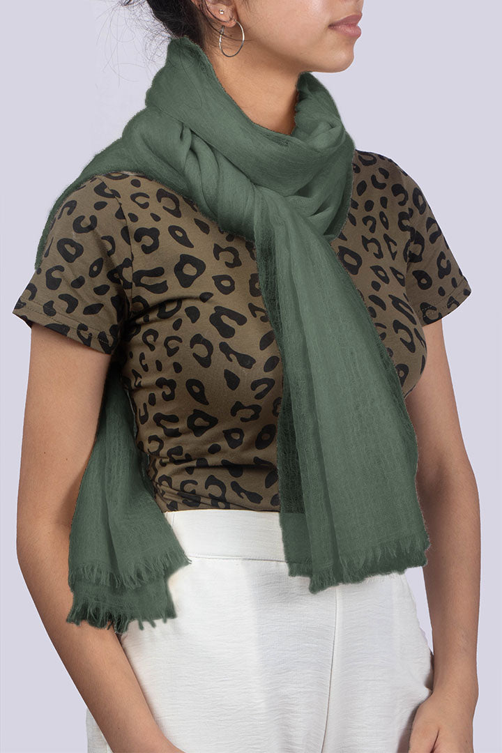 Handwoven Cashmere Scarf in Mineral Green