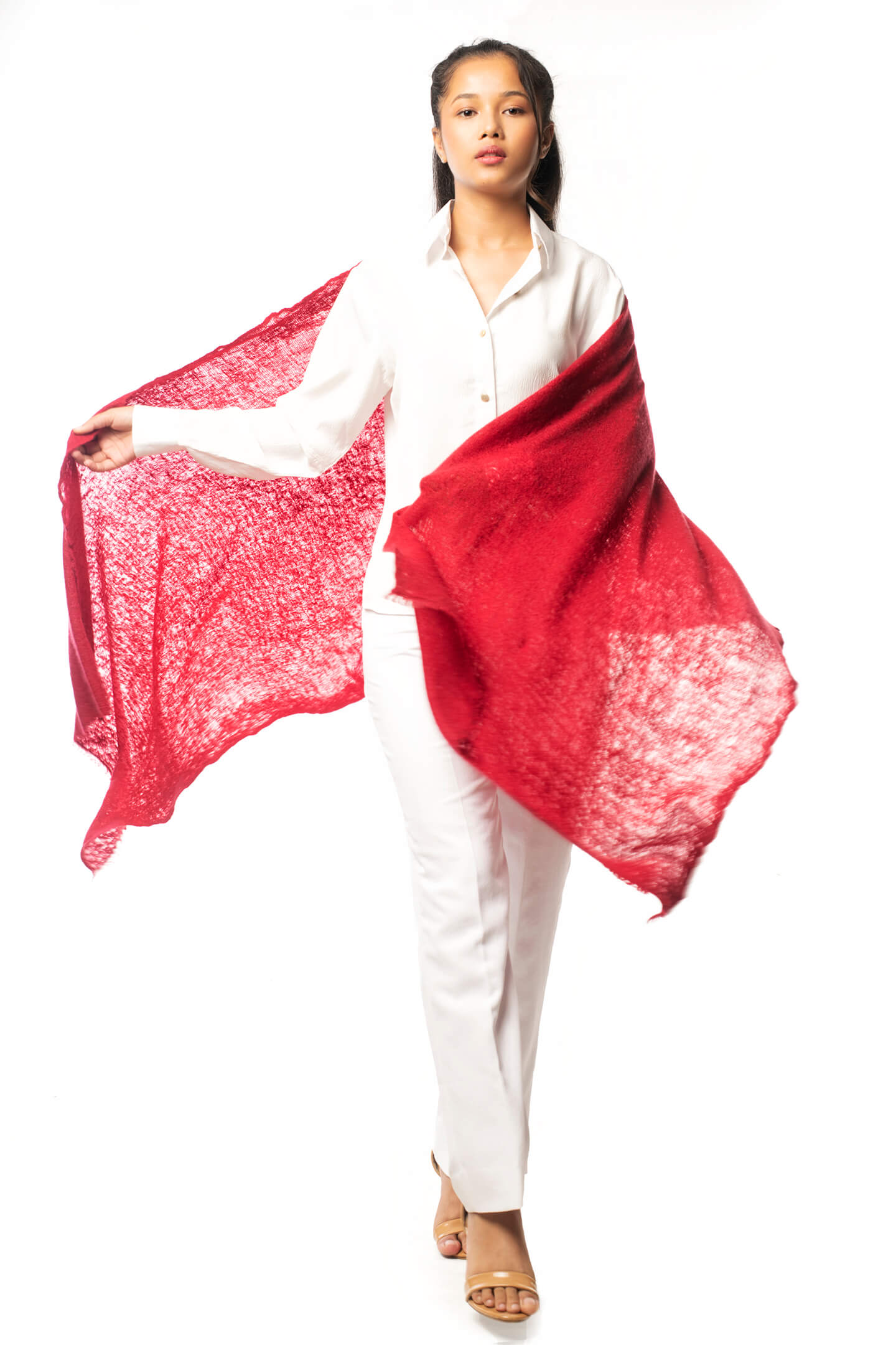 Royal Red Cashmere Scarf Hand Knitted From Pure Cashmere Symbolizes Happiness & Good Fortune. 