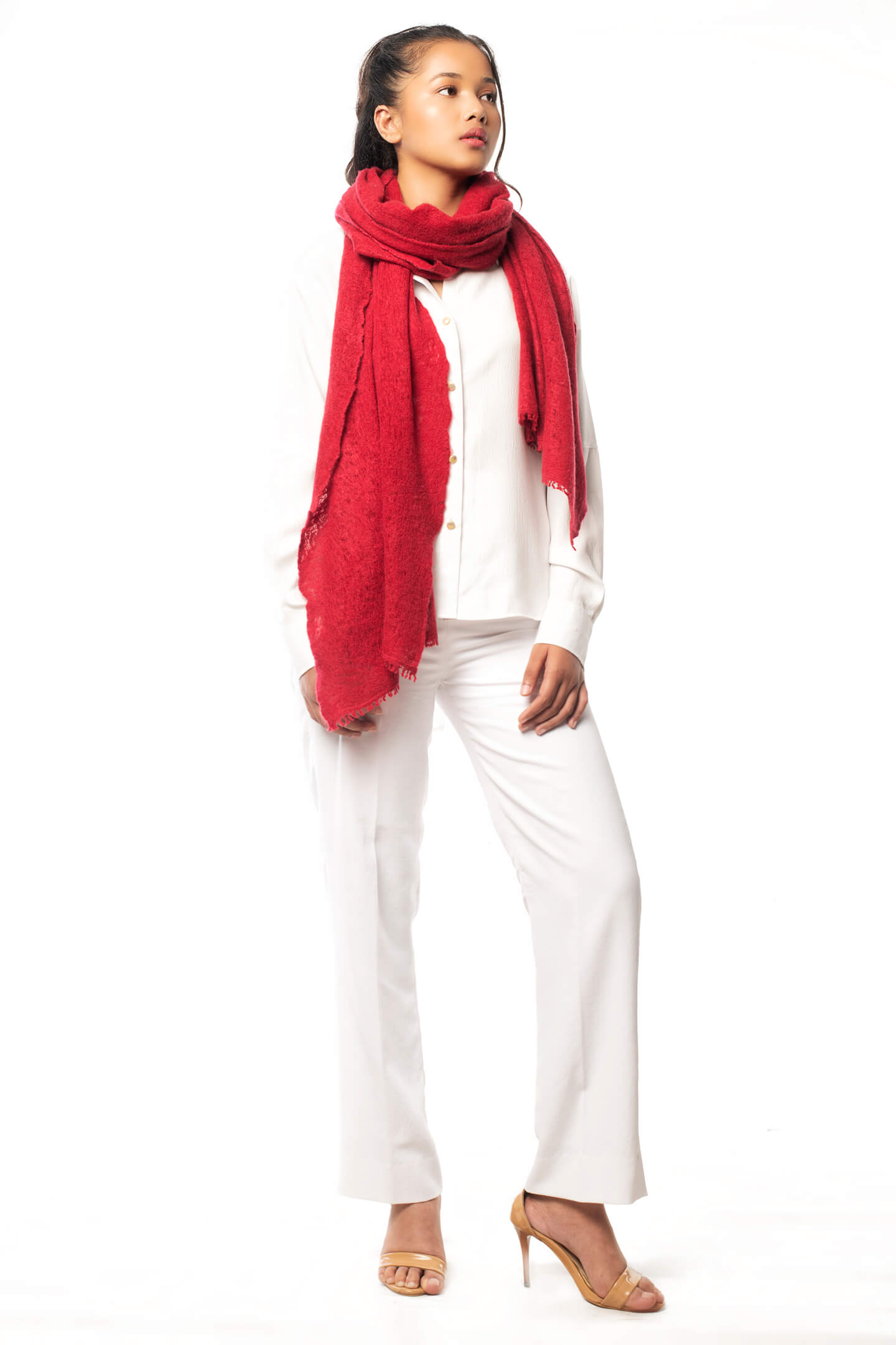 Royal Red Cashmere Scarf Hand Knitted From Pure Cashmere Symbolizes Happiness & Good Fortune. 