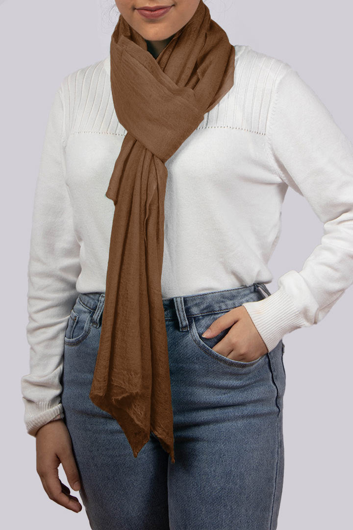 Featherlight felted tawny brown cashmere scarf