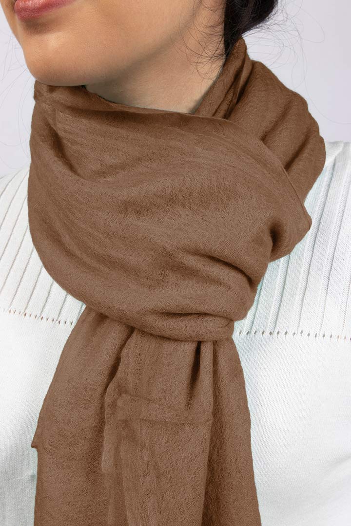 Featherlight felted tawny brown cashmere scarf