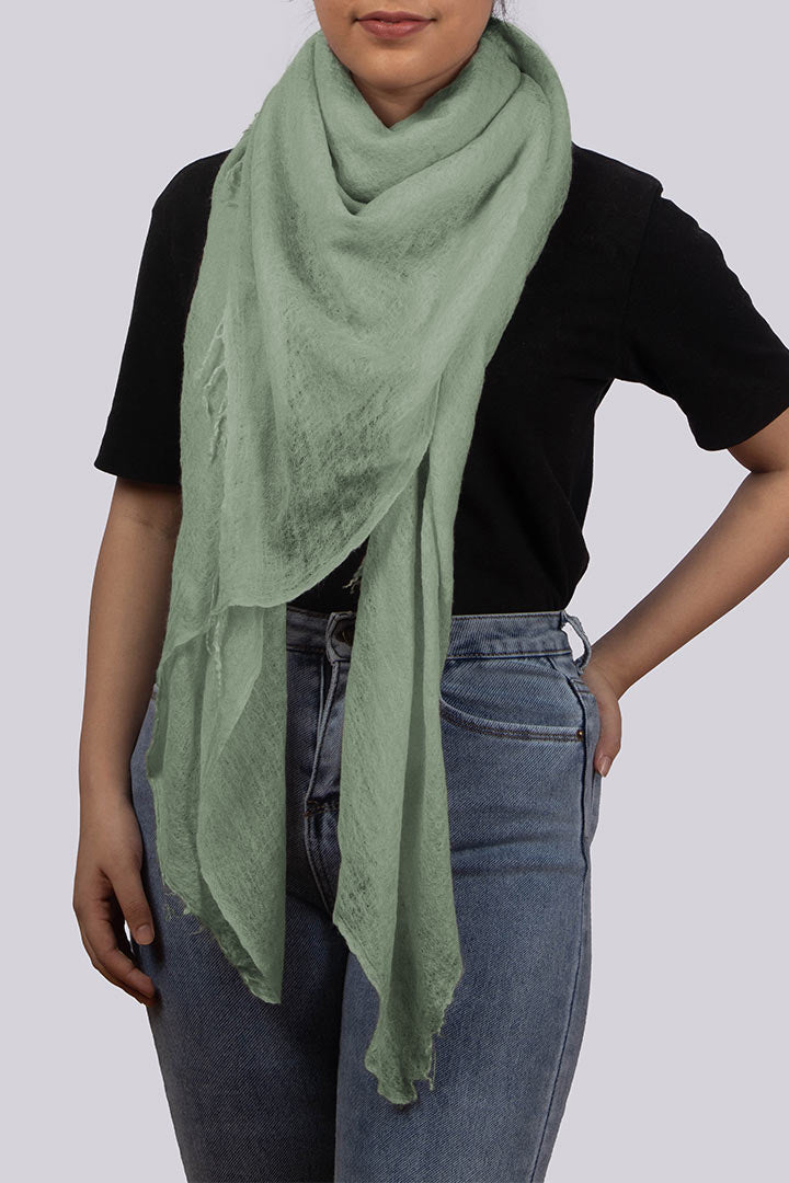 Featherlight felted willow green cashmere scarf